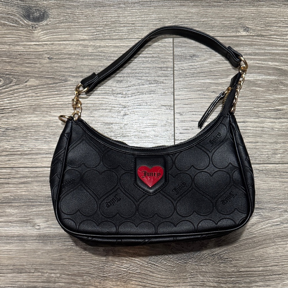 Juicy Couture Black Shoulder Bag with Red Heart Accent